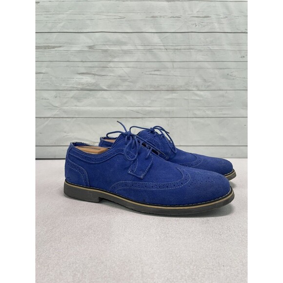 Alpine Swiss Beau Genuine Leather Blue Suede Wingtip Brogue Oxford S817 Size 10 - Picture 3 of 15